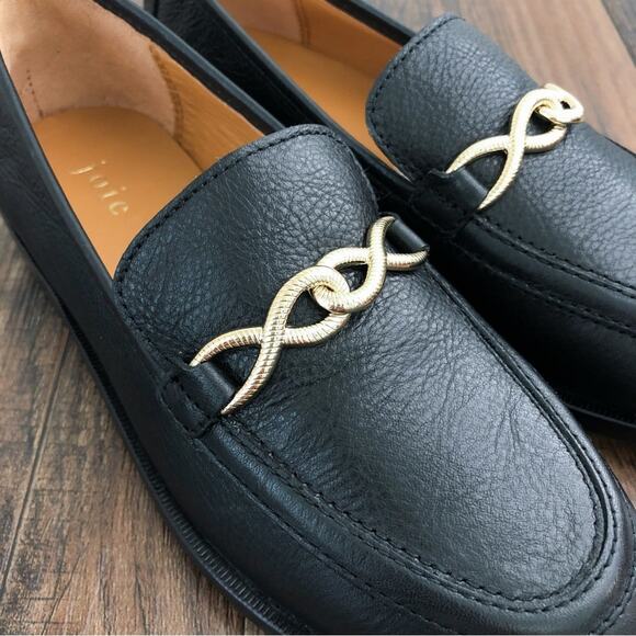 Joie Nappa Leather Loafer Moc Toe Gold Bit Detail Preppy "Laila" Size 5 Black - Picture 5 of 12